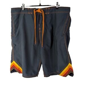 Ocean Pacific (OP) Men's Black Retro Striped Board Shorts Swim Trunks